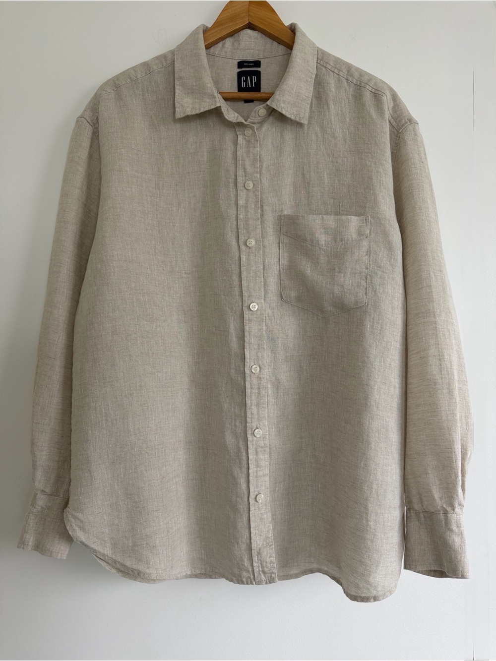 GAP Women's 100% Linen Long Sleeve Button Down Shirt sz Large Tall Beige Flax